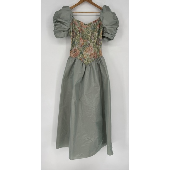 Vintage Renaissance Tapestry Dress Formal Cottage House of Bianci Sage Floral - Picture 1 of 10